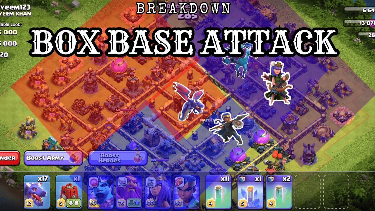 COC Screenshot showing Break Down of my attack strategy using the hook tower to pull the RC