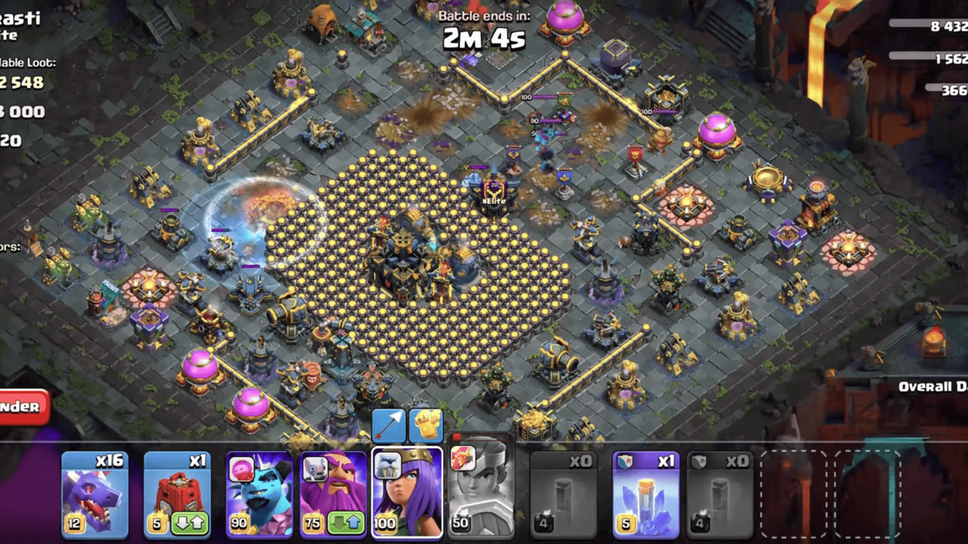 Screenshot of Clash of Clans Dragon and RC Charge Attacking a Crazy Wall Base