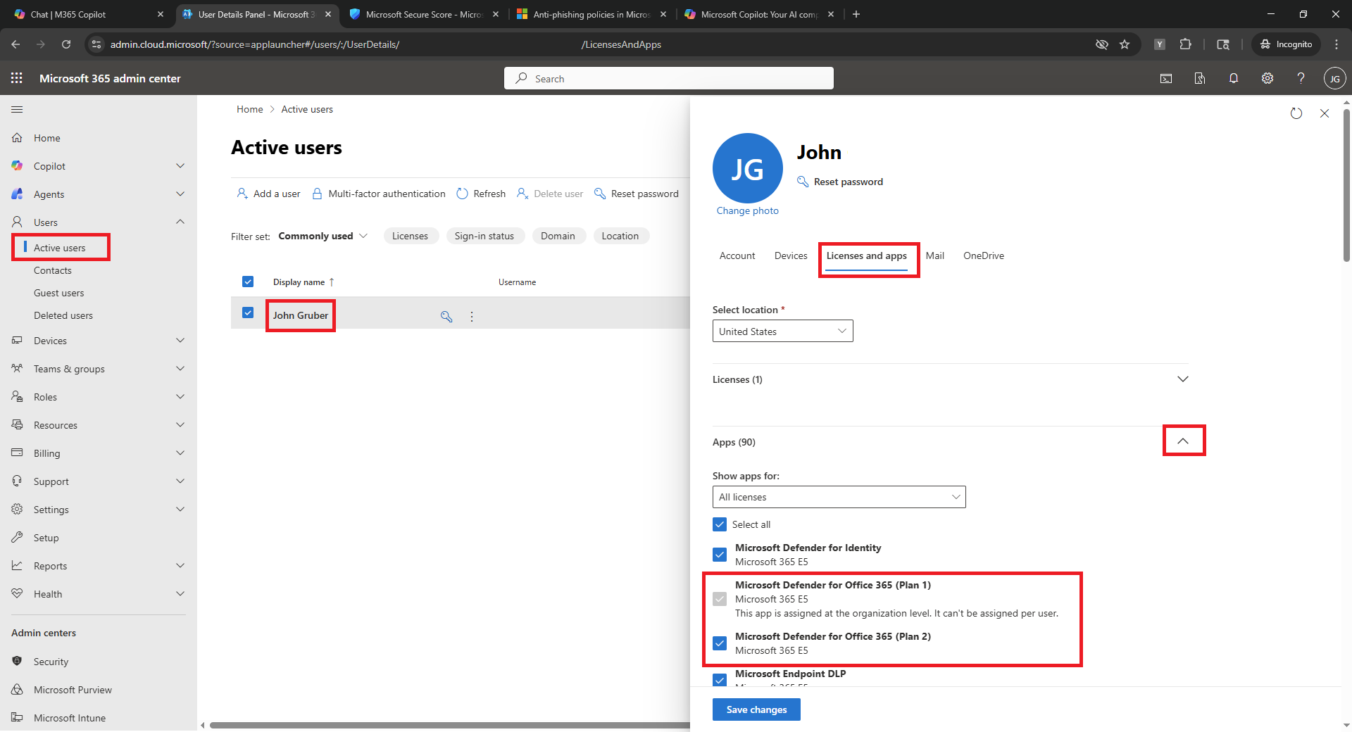 Defender for Office 365 P1 license screenshot