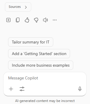 Screenshot showing what you can do with a Microsoft 365 Copilot response in Word