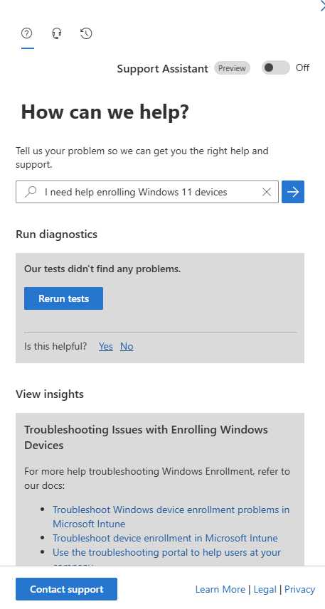 Screenshot of the Windows Device Enrollment Troubleshooter