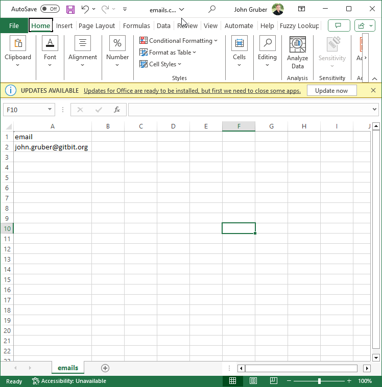CSV with a list of email addresses