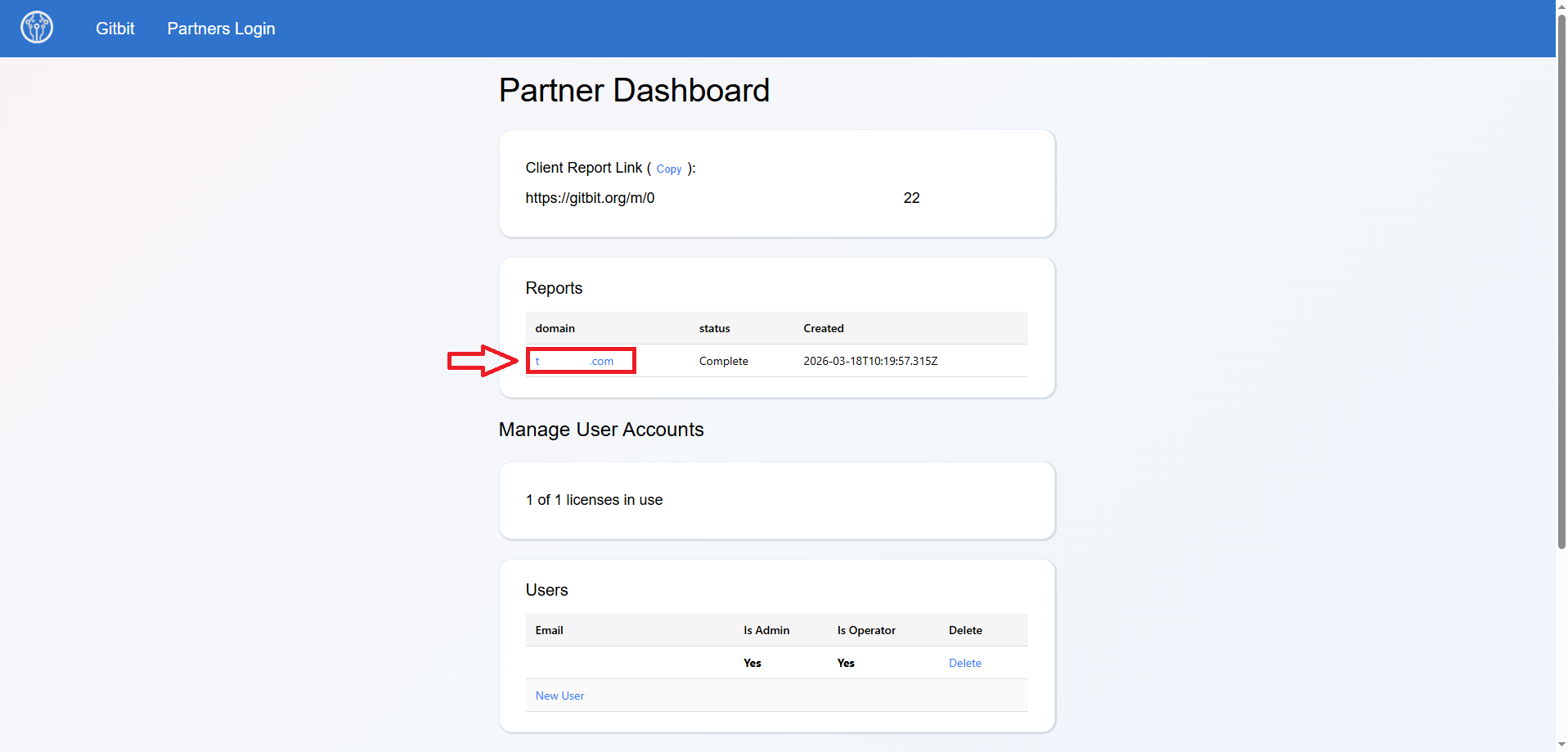Screenshot showing how to access a Gitbit report