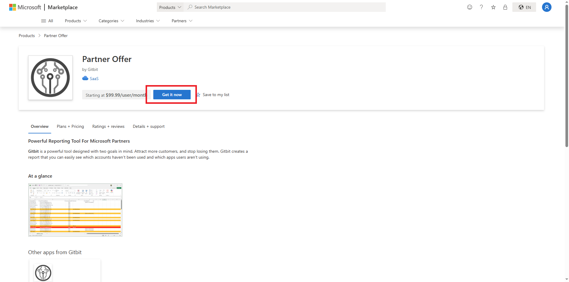 screenshot showing how to purchase Gitbit from the Microsoft Marketplace