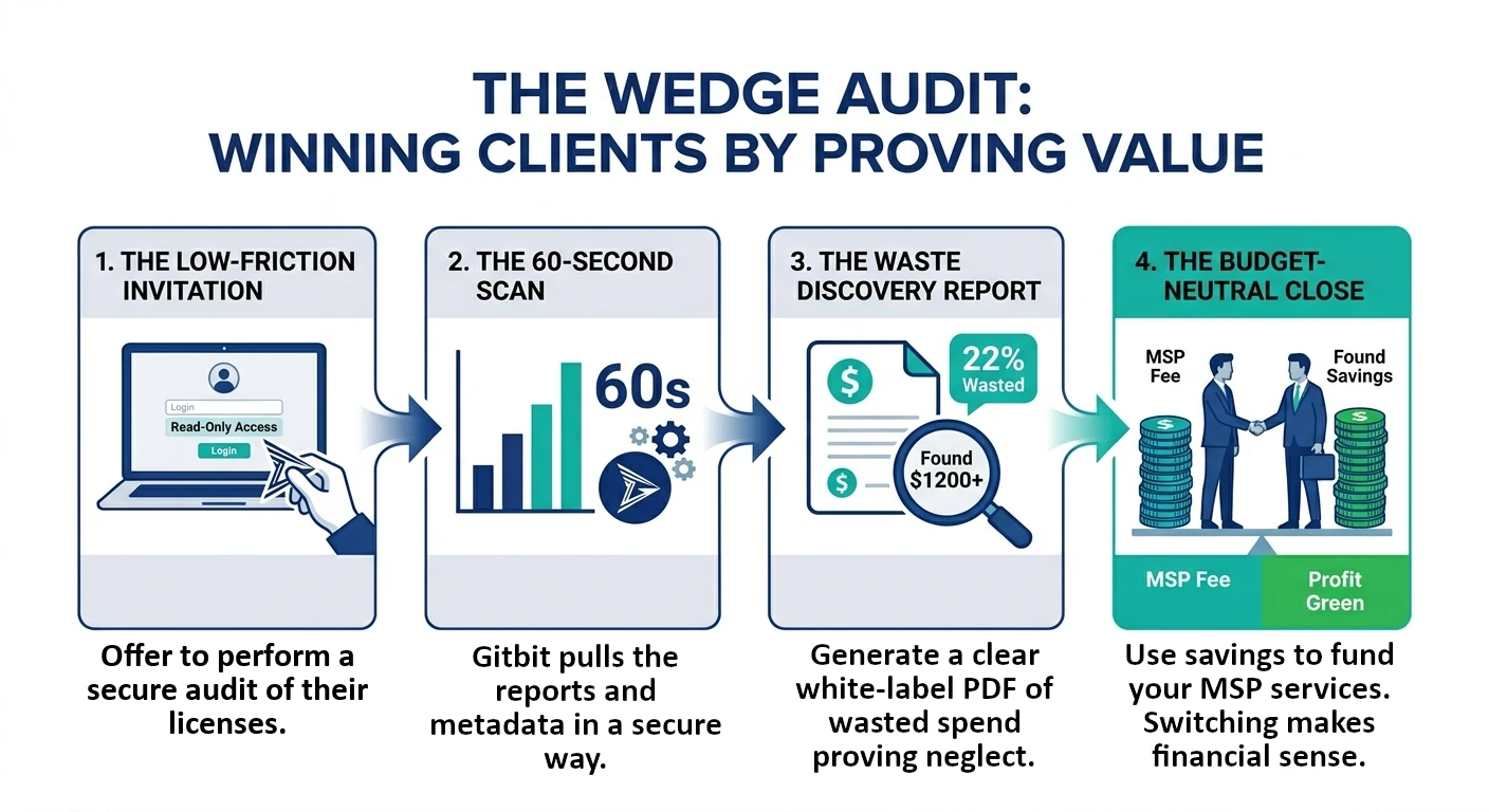 Diagram showing the Gitbit Wedge Audit sales process
